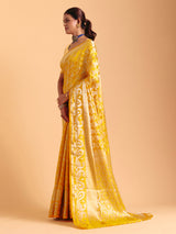 Mustard yellow silk saree with zari work