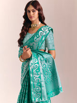 Aqua blue silk saree with zari shine