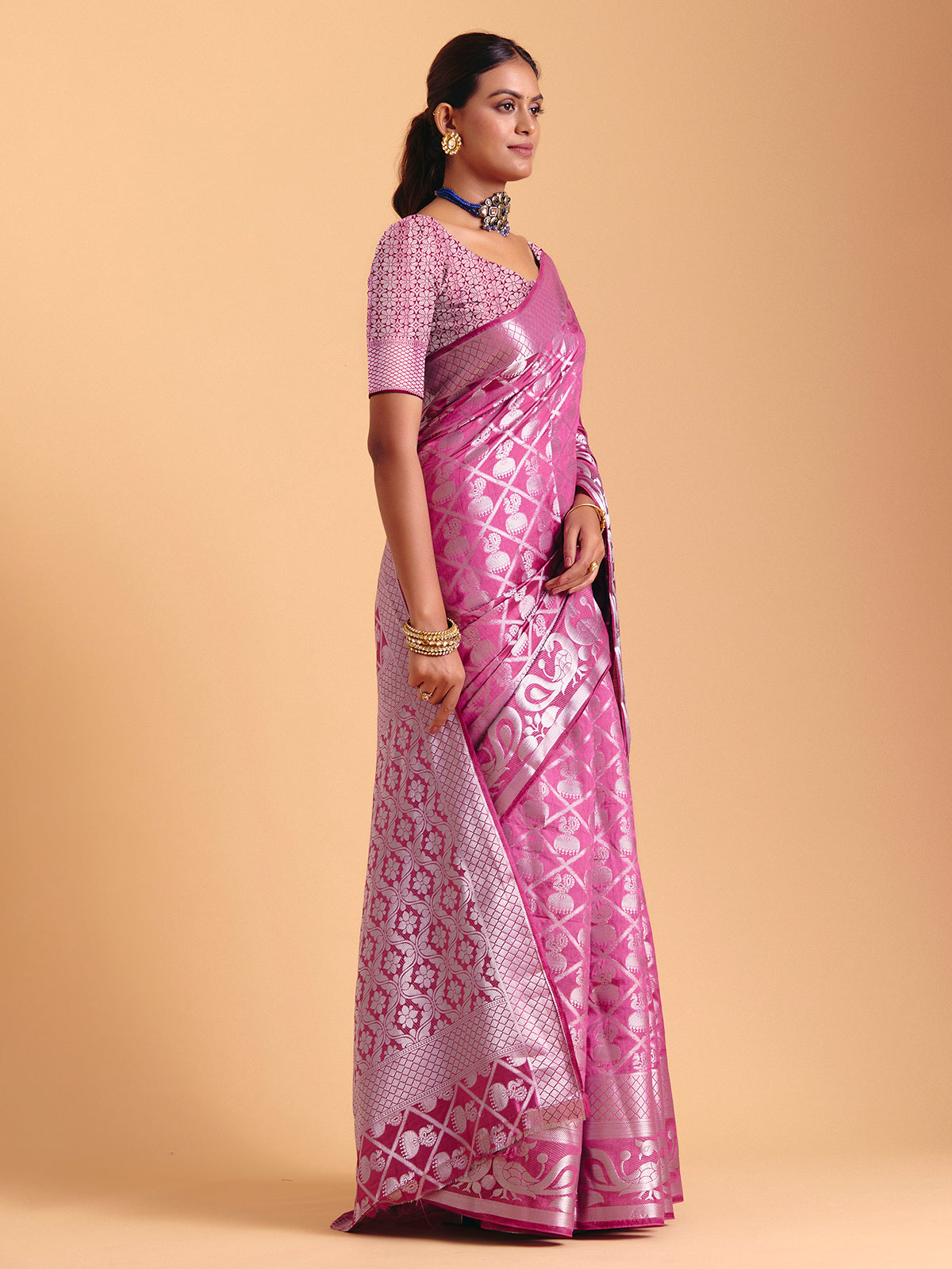 Light wine silk saree with zari shine