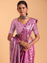 Light wine silk saree with zari shine