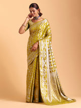 Mehendi yellow festive wear silk saree