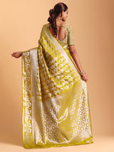 Mehendi yellow festive wear silk saree