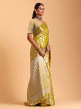 Mehendi yellow festive wear silk saree
