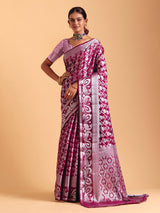 Wine festive wear silk saree with zari work
