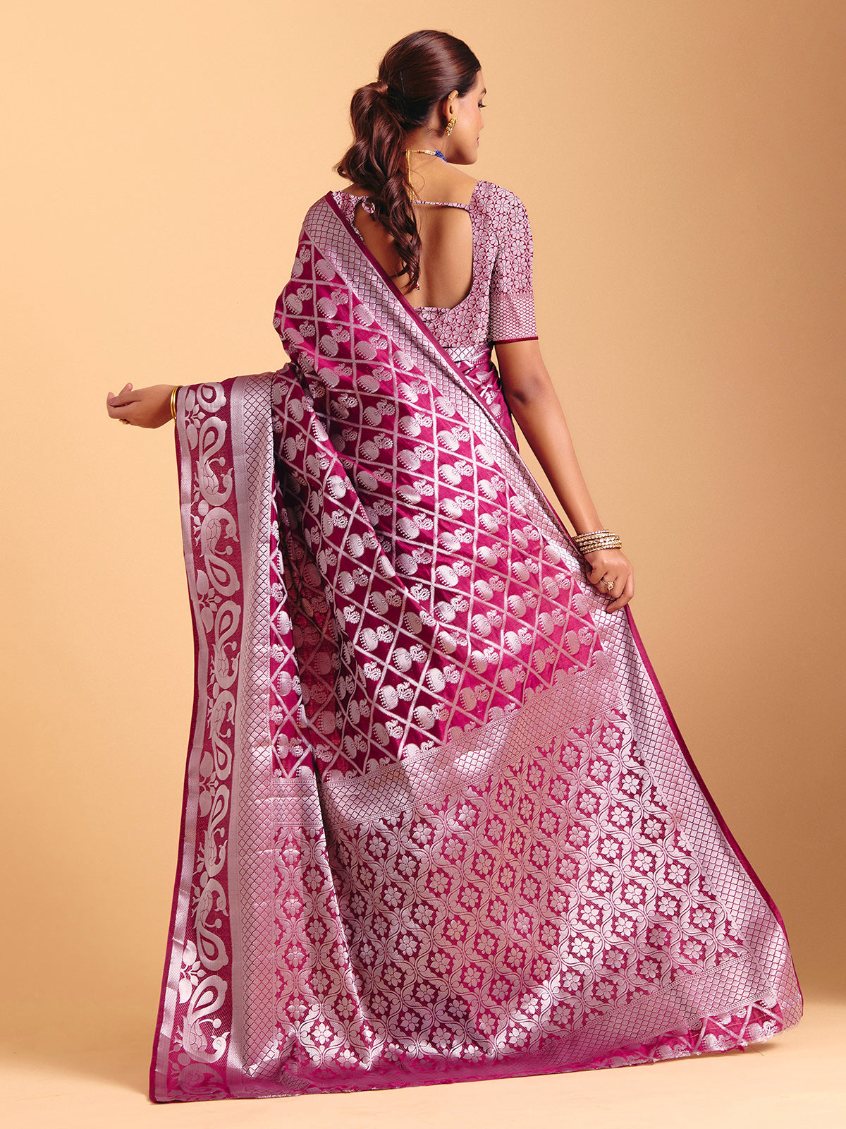 Wine festive wear silk saree with zari work