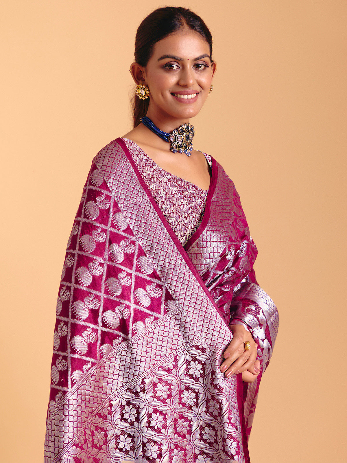 Wine festive wear silk saree with zari work