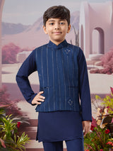 Navy blue silk waistcoat set with embroidery