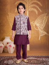 Wine silk waistcoat set with resham and sequins work