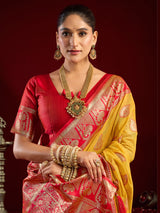 Mustard yellow modal silk banarasi saree