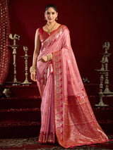 Pink modal silk banarasi zari saree