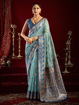 Blue modal silk traditional banarasi saree
