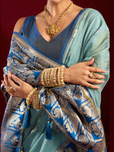 Blue modal silk traditional banarasi saree