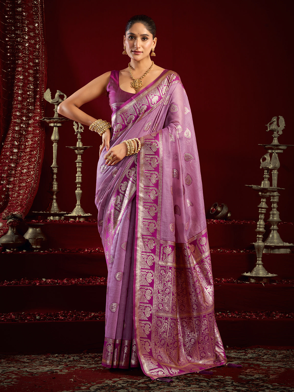 Purple modal silk banarasi zari saree