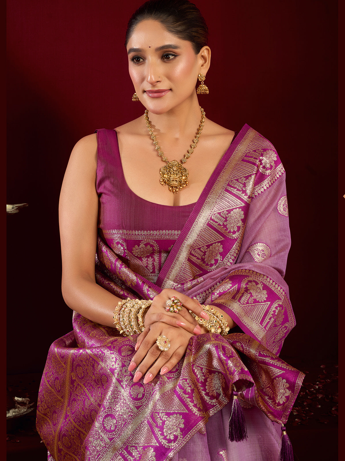 Purple modal silk banarasi zari saree