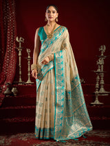 Beige modal silk banarasi zari saree