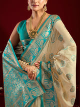 Beige modal silk banarasi zari saree