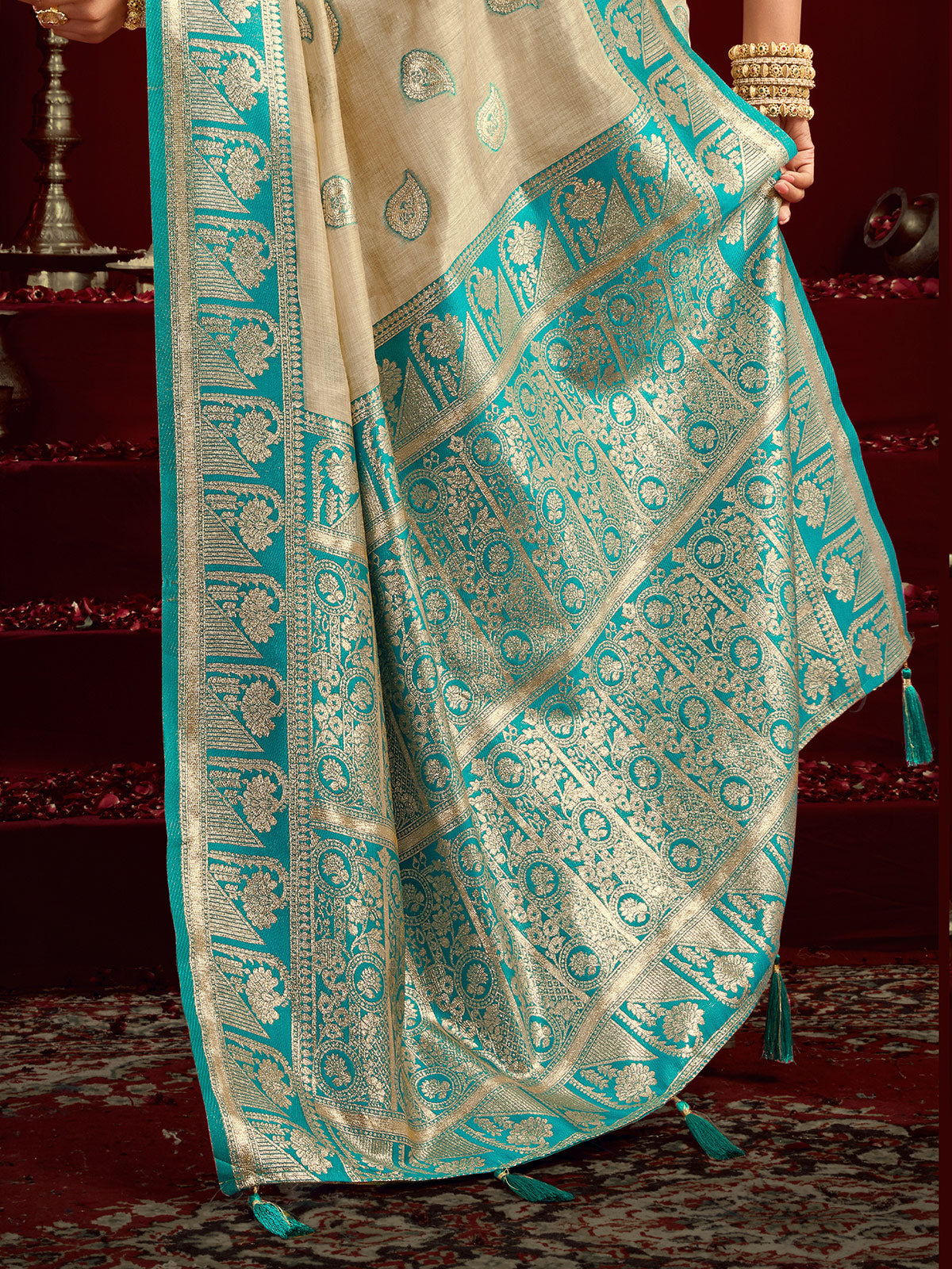 Beige modal silk banarasi zari saree