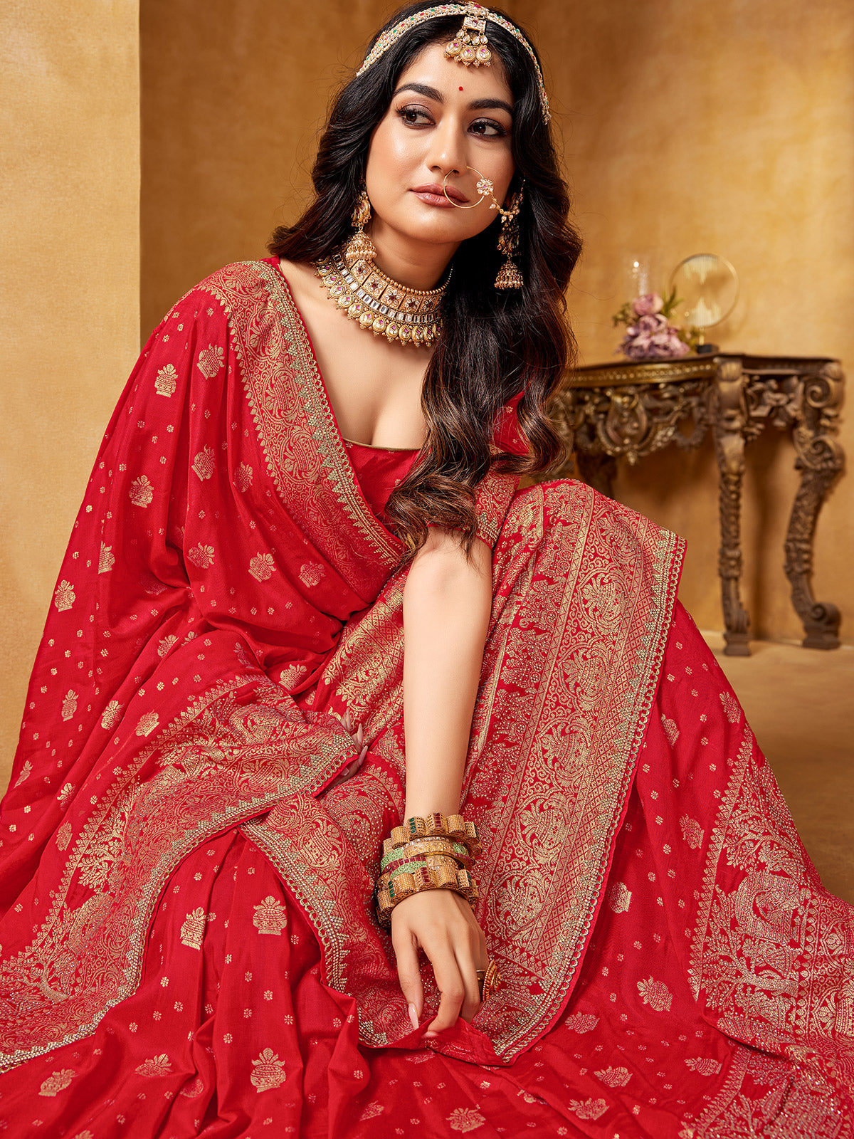 Red vibrant bhavana festive drape