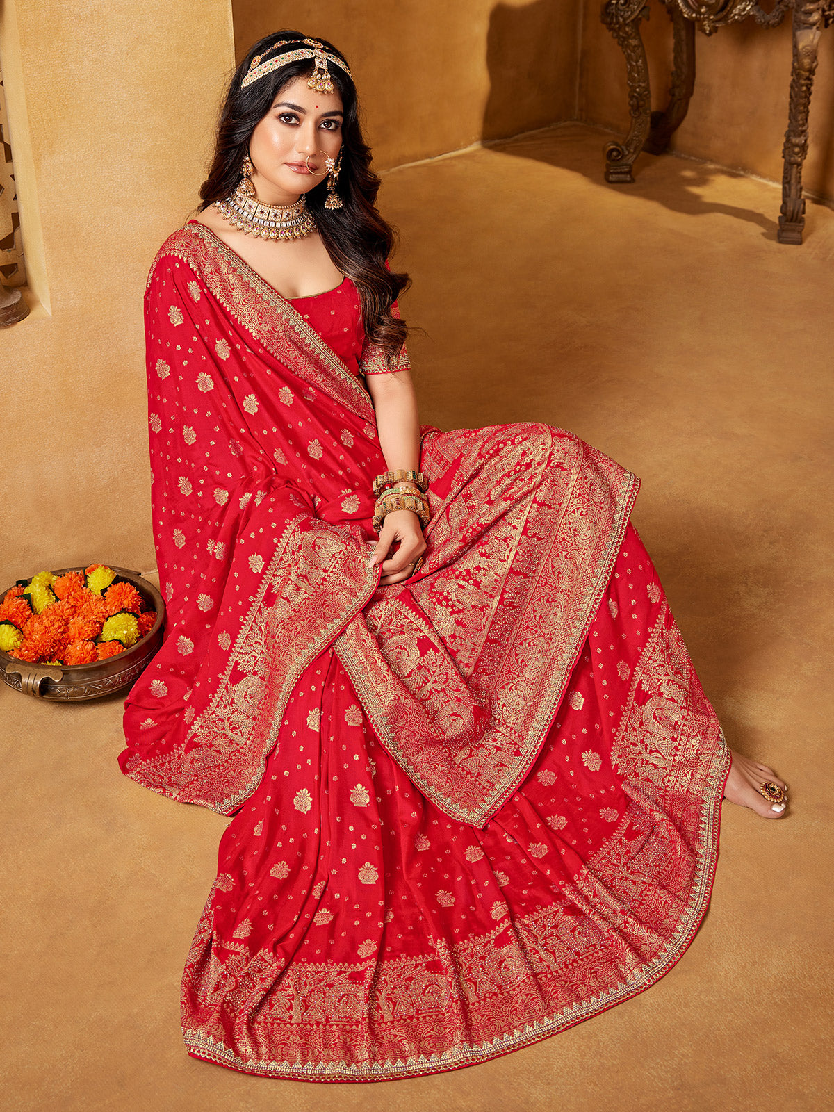 Red vibrant bhavana festive drape