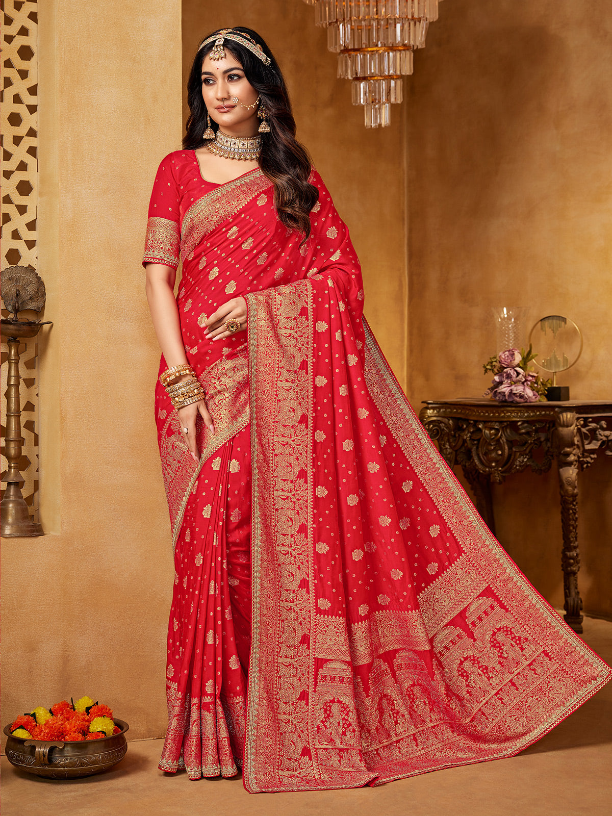 Red vibrant bhavana festive drape