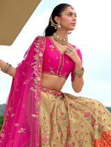 Magenta and gold wedding wear silk lehenga choli
