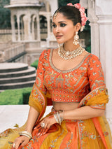 Orange and yellow silk lehenga choli with sequins work