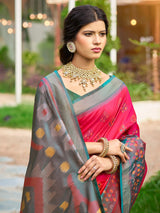 Red silk printed saree for festive wear