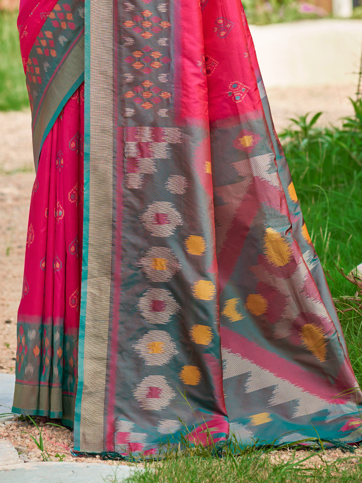 Red silk printed saree for festive wear