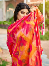 Yellow silk saree with bold border and pallu