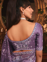 Purple tissue organza saree with sequins work