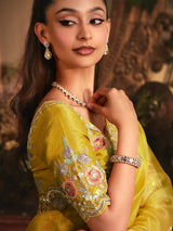 Yellow tissue organza wedding wear saree
