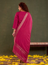Rani pink cotton silk kurti set with dupatta