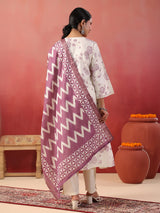 Purple floral printed silk kurti set for festive wear