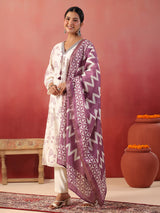 Purple floral printed silk kurti set for festive wear