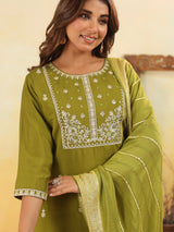 Mehendi green yoke style silk kurti set