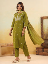 Mehendi green yoke style silk kurti set