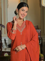 Orange silk georgette palazzo set with dupatta