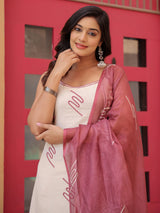 Off white cotton silk kurti set with thread work