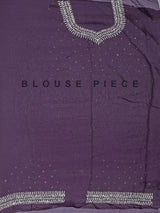 Dark purple dola silk saree with cutdana and diamond detailing