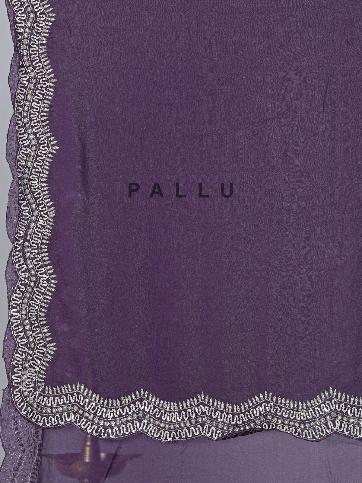 Dark purple dola silk saree with cutdana and diamond detailing