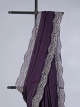 Dark purple dola silk saree with cutdana and diamond detailing