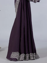 Dark purple dola silk saree with cutdana and diamond detailing