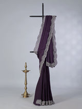 Dark purple dola silk saree with cutdana and diamond detailing