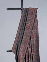 Grey silk saree with zig zag print and contrast border