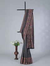 Grey silk saree with zig zag print and contrast border