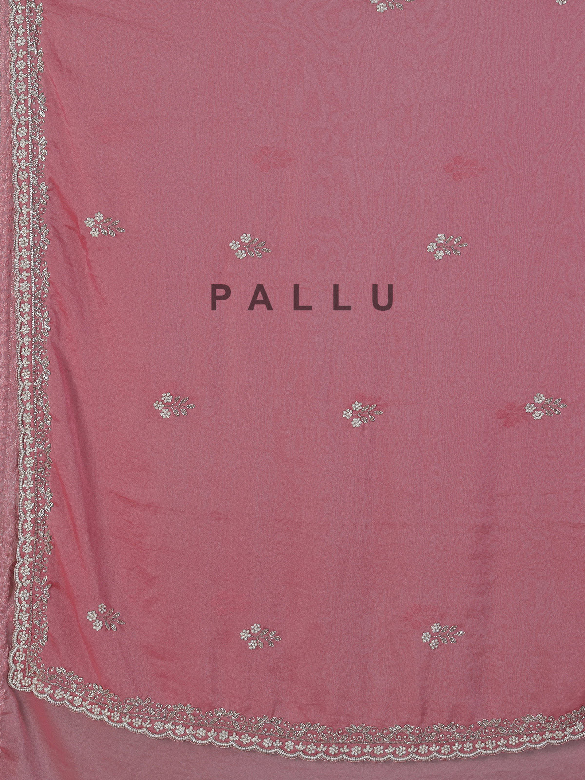 Onion pink tissue silk saree with cutdana and zardosi work