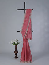 Onion pink tissue silk saree with cutdana and zardosi work