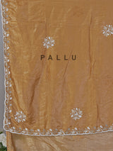 Dark beige cruss tissue silk saree with bead embellishments