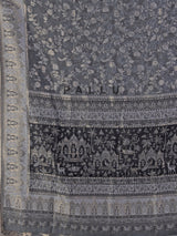 Charcoal black printed pashmina silk saree for festive events
