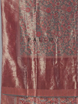 Grey pashmina silk saree with zari motifs design